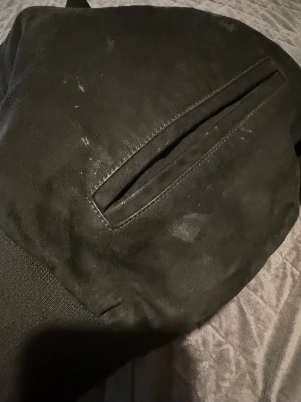 John Varvatos Black Suede Bomber Jacket with Orange Lining
